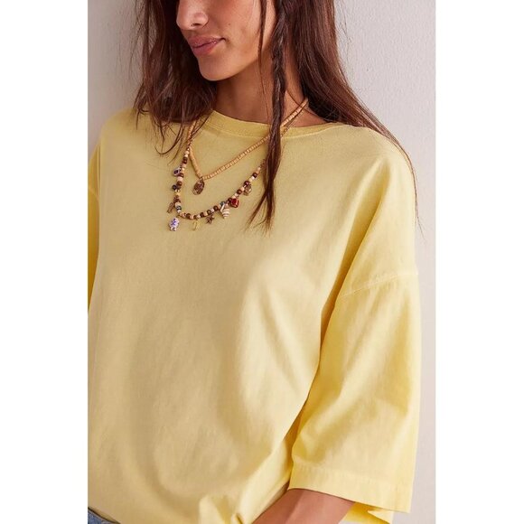 FREE PEOPLE Women's We The Free Perfect Oversized Tee Size L In Mellow Yellow - Picture 2 of 8